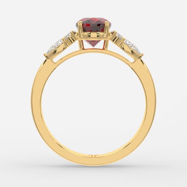 1 Carat Lab Grown Oval Ruby Cluster Engagement Ring In Yellow Gold - Nanami