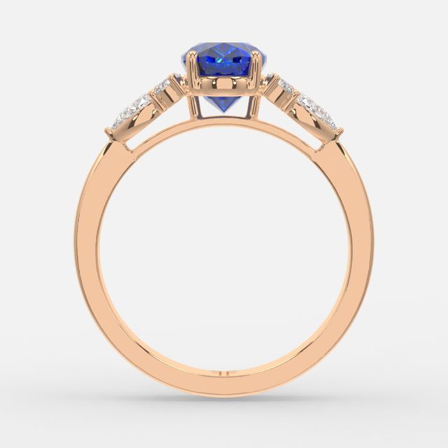 1 Carat Lab Grown Oval Sapphire Cluster Engagement Ring In Rose Gold- Nanami