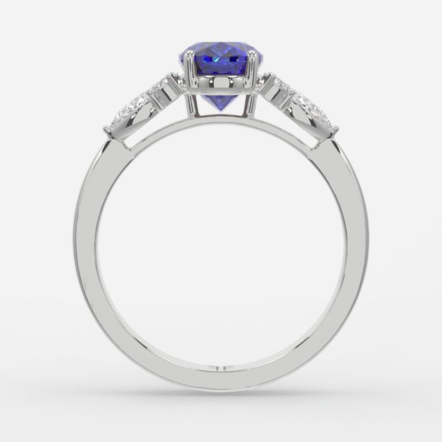 1 Carat Lab Grown Oval Sapphire Cluster Engagement Ring In White Gold - Nanami