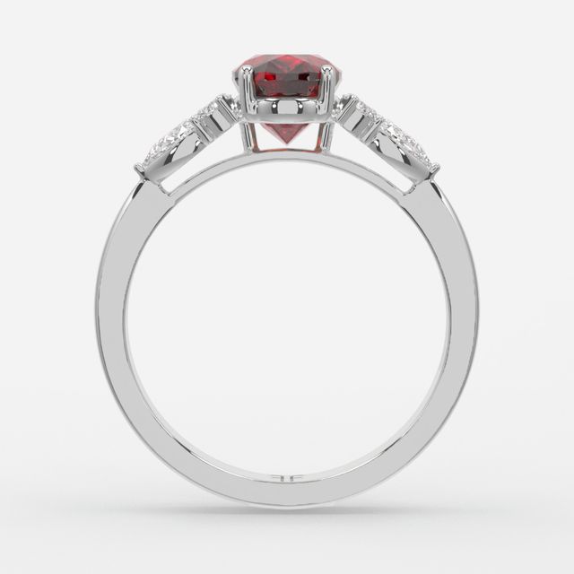 1 Carat Lab Grown Oval Ruby Cluster Engagement Ring In White Gold- Nanami