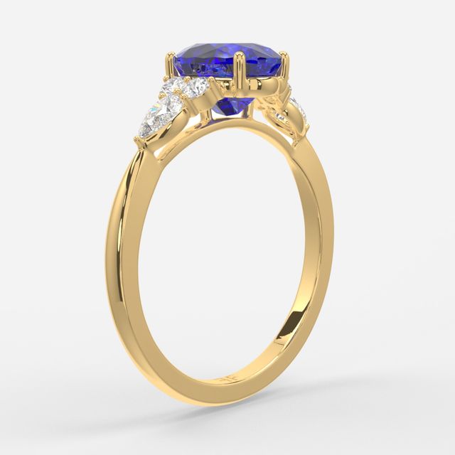 1 Carat Lab Grown Oval Sapphire Cluster Engagement Ring In Yellow Gold - Nanami