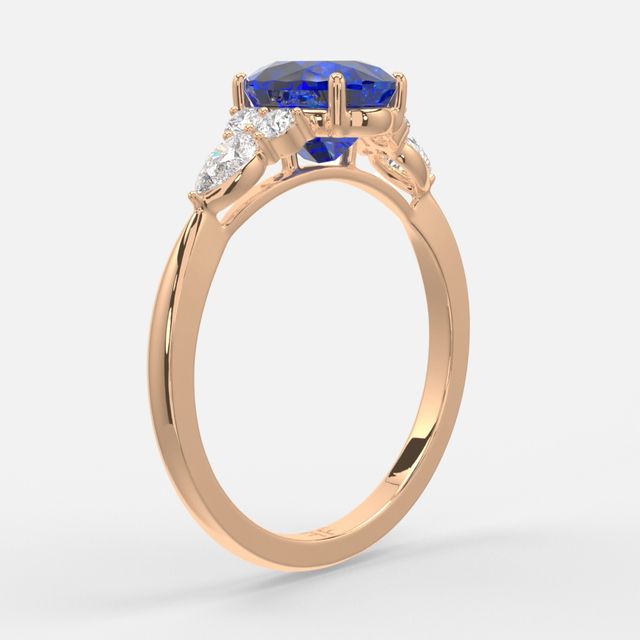 1 Carat Lab Grown Oval Sapphire Cluster Engagement Ring In Rose Gold- Nanami