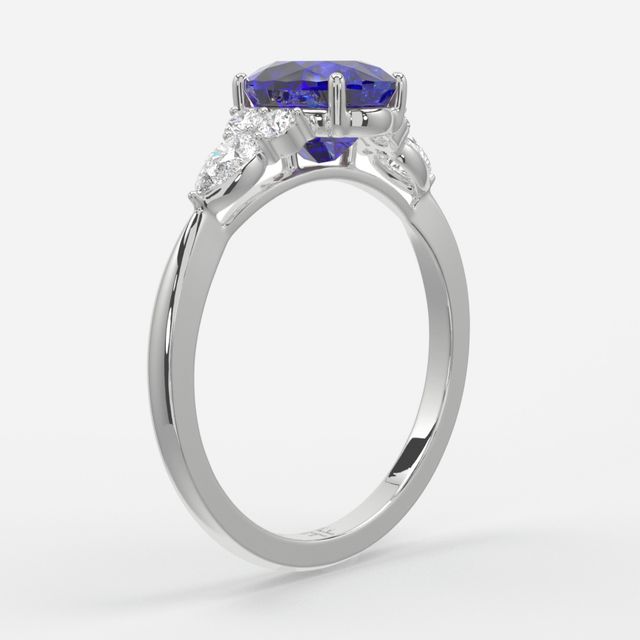 1 Carat Lab Grown Oval Sapphire Cluster Engagement Ring In White Gold - Nanami