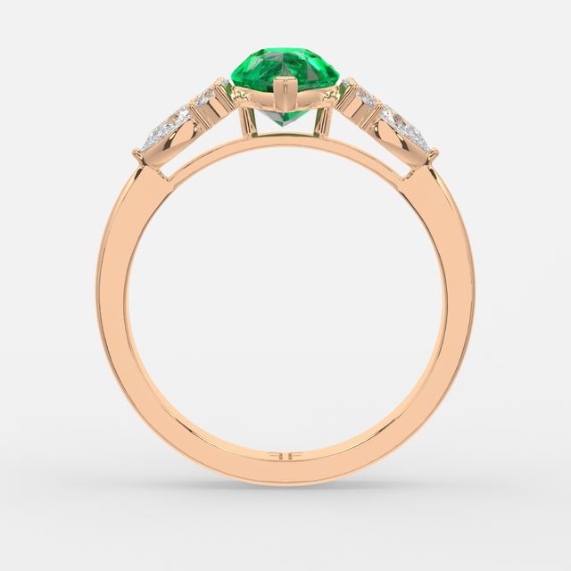 1 Carat Lab Grown Pear Emerald Cluster Engagement Ring In Rose Gold- Nanami