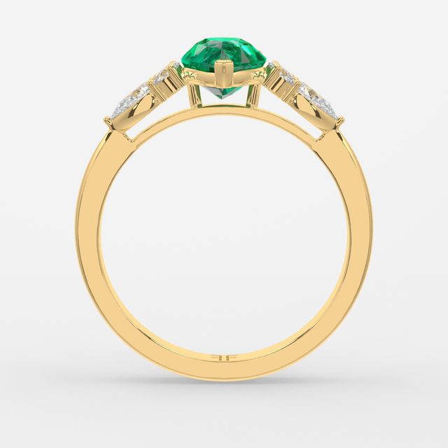 1 Carat Lab Grown Pear Emerald Cluster Engagement Ring In Yellow Gold- Nanami