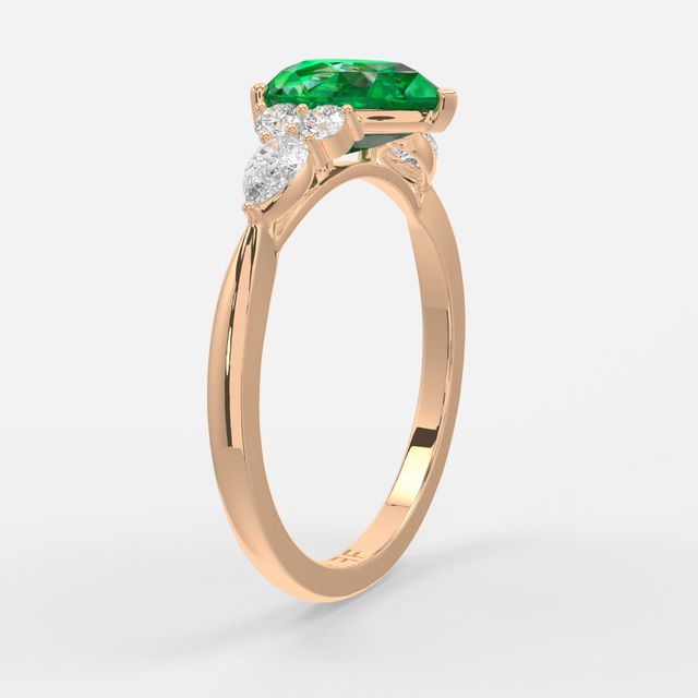 1 Carat Lab Grown Pear Emerald Cluster Engagement Ring In Rose Gold- Nanami