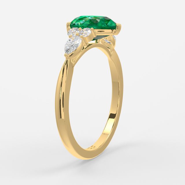 1 Carat Lab Grown Pear Emerald Cluster Engagement Ring In Yellow Gold- Nanami