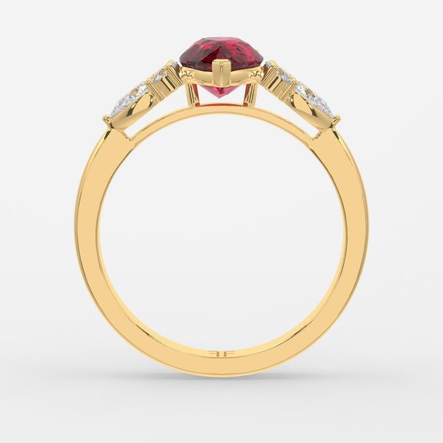 1 Carat Lab Grown Pear Ruby Cluster Engagement Ring In Yellow Gold - Nanami