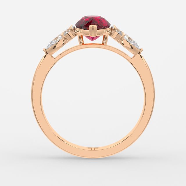 1 Carat Lab Grown Pear Ruby Cluster Engagement Ring In Rose Gold - Nanami