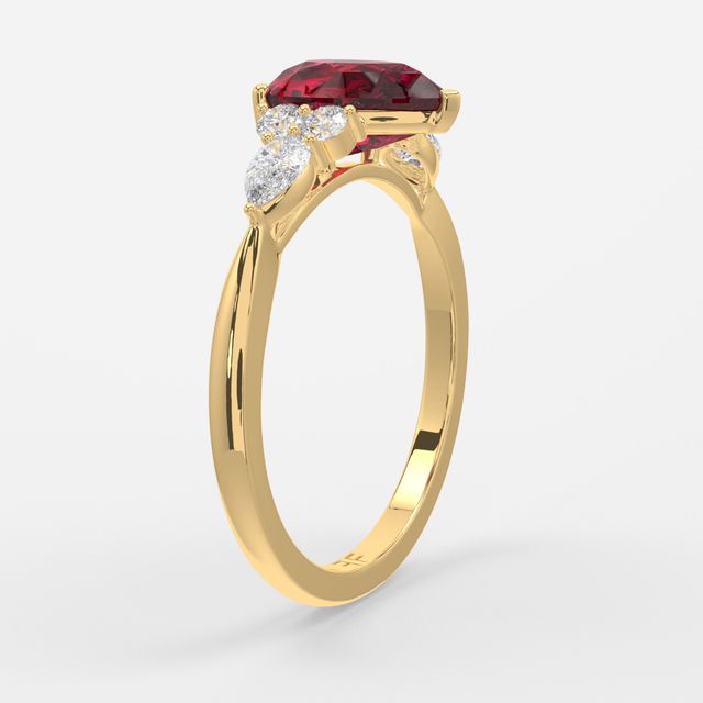 1 Carat Lab Grown Pear Ruby Cluster Engagement Ring In Yellow Gold - Nanami