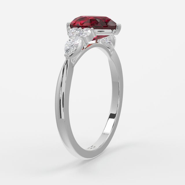 1 Carat Lab Grown Pear Ruby Cluster Engagement Ring In Platinum - Nanami