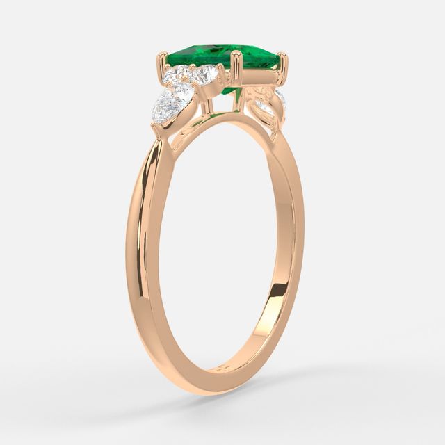 1 Carat Lab Grown Princess Emerald Cluster Engagement Ring In Rose Gold- Nanami