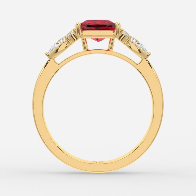 1 Carat Lab Grown Princess Ruby Cluster Engagement Ring In Yellow Gold - Nanami