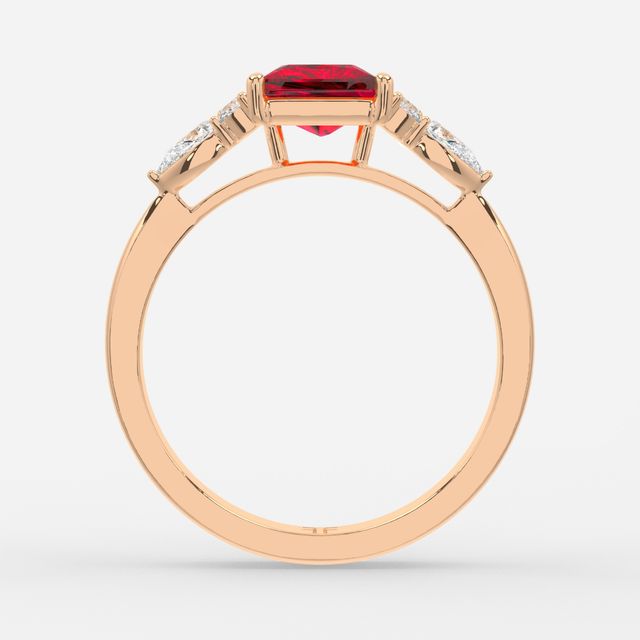 1 Carat Lab Grown Princess Ruby Cluster Engagement Ring In Rose Gold - Nanami