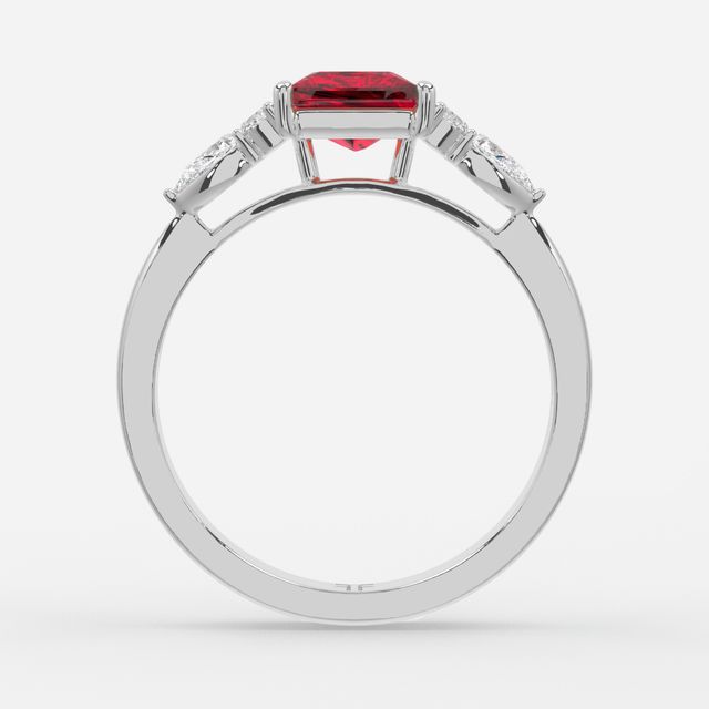 1 Carat Lab Grown Princess Ruby Cluster Engagement Ring In White Gold - Nanami