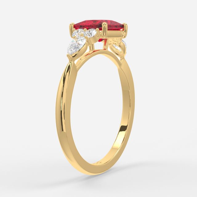 1 Carat Lab Grown Princess Ruby Cluster Engagement Ring In Yellow Gold - Nanami