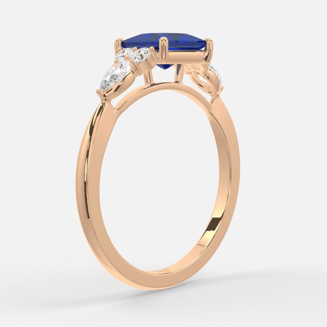 1 Carat Lab Grown Princess Sapphire Cluster Engagement Ring In Rose Gold- Nanami