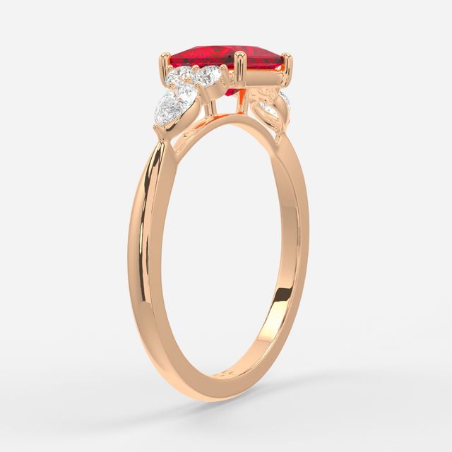 1 Carat Lab Grown Princess Ruby Cluster Engagement Ring In Rose Gold - Nanami