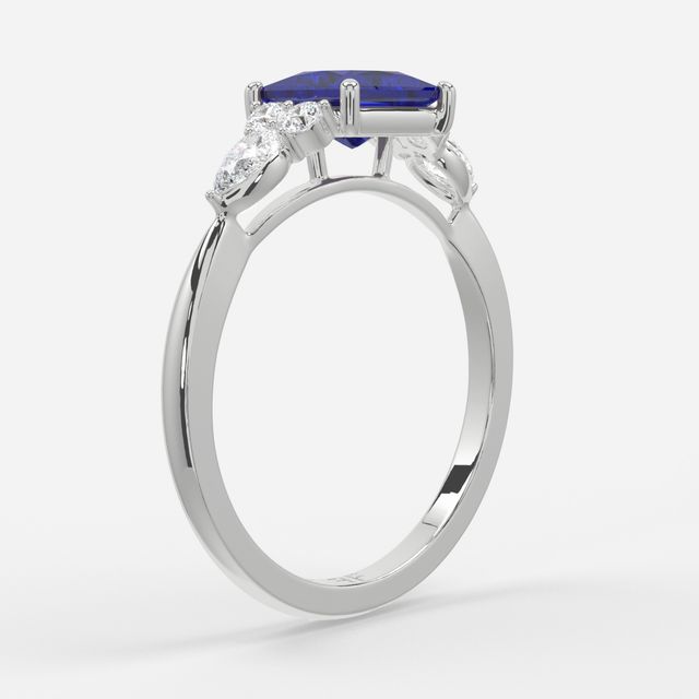 1 Carat Lab Grown Princess Sapphire Cluster Engagement Ring In Platinum - Nanami
