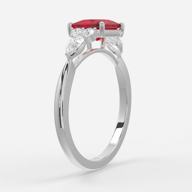 1 Carat Lab Grown Princess Ruby Cluster Engagement Ring In White Gold - Nanami