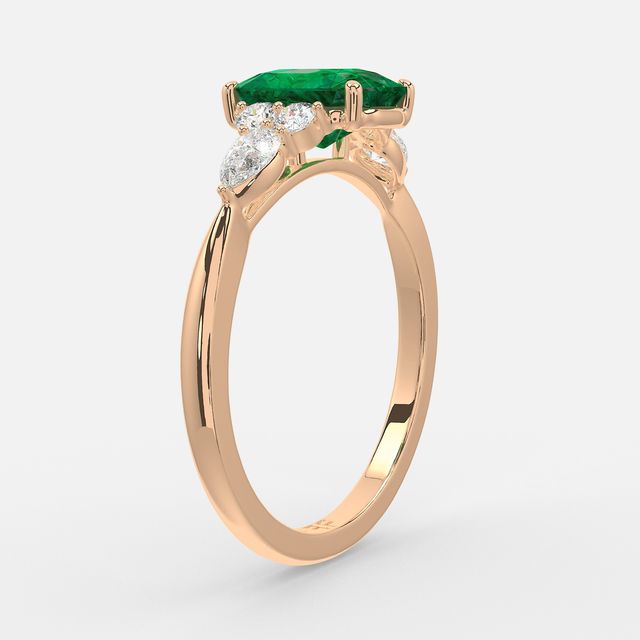1 Carat Lab Grown Radiant Emerald Cluster Engagement Ring In Rose Gold- Nanami