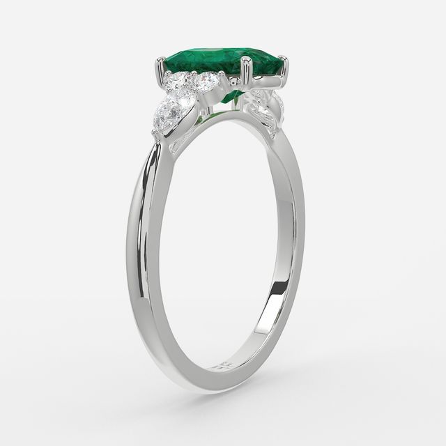 1 Carat Lab Grown Radiant Emerald Cluster Engagement Ring In White Gold - Nanami