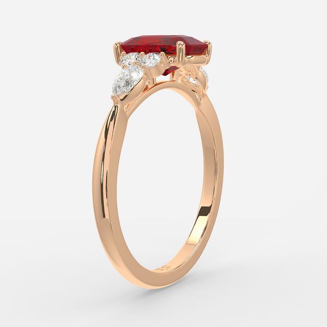 1 Carat Lab Grown Radiant Ruby Cluster Engagement Ring In Rose Gold - Nanami