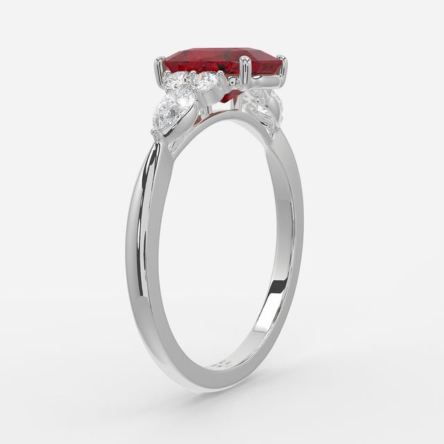 1 Carat Lab Grown Radiant Ruby Cluster Engagement Ring In White Gold - Nanami