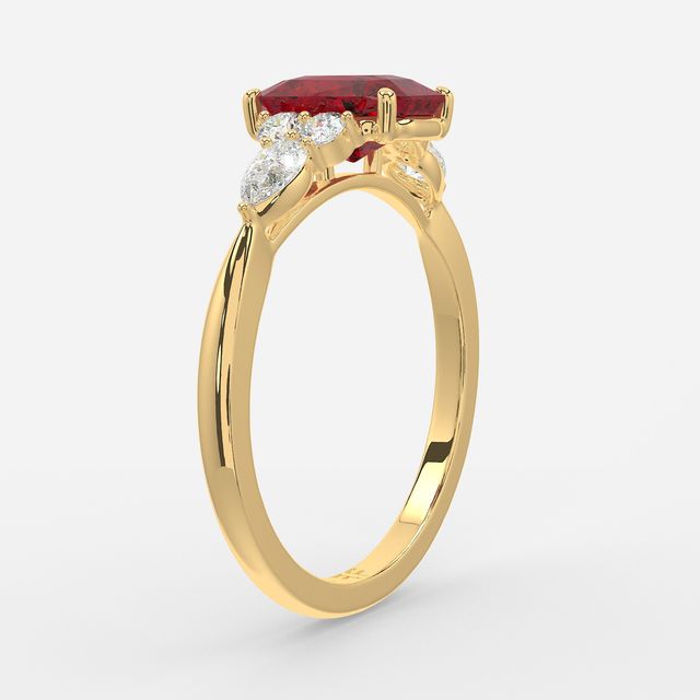 1 Carat Lab Grown Radiant Ruby Cluster Engagement Ring In Yellow Gold - Nanami