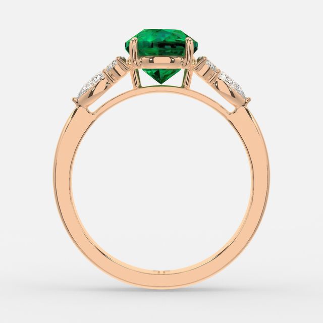 1 Carat Lab Grown Round Emerald Cluster Engagement Ring In Rose Gold- Nanami