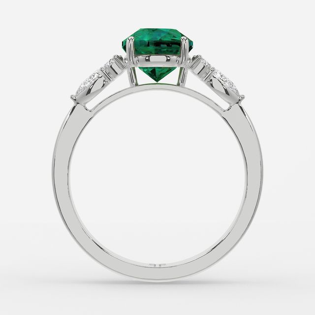 1 Carat Lab Grown Round Emerald Cluster Engagement Ring In White Gold - Nanami