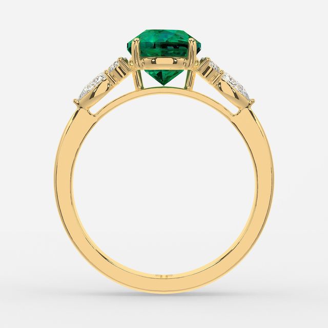 1 Carat Lab Grown Round Emerald Cluster Engagement Ring In Yellow Gold- Nanami