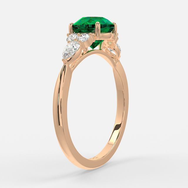 1 Carat Lab Grown Round Emerald Cluster Engagement Ring In Rose Gold- Nanami