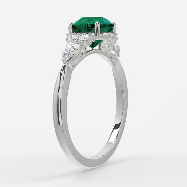 1 Carat Lab Grown Round Emerald Cluster Engagement Ring In White Gold - Nanami