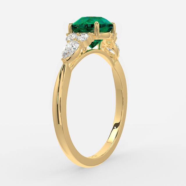 1 Carat Lab Grown Round Emerald Cluster Engagement Ring In Yellow Gold- Nanami