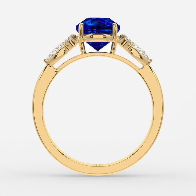 1 Carat Lab Grown Round Sapphire Cluster Engagement Ring In Yellow Gold - Nanami