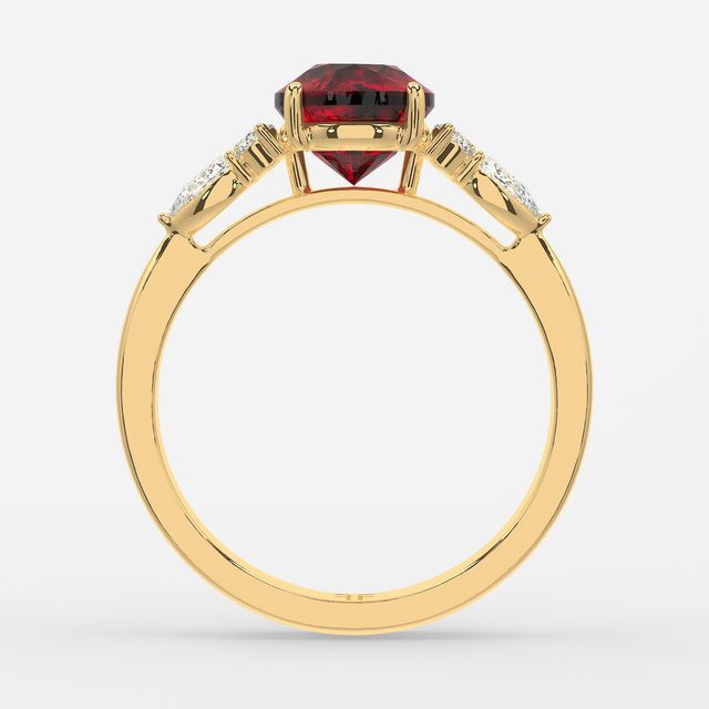 1 Carat Lab Grown Round Ruby Cluster Engagement Ring In Yellow Gold - Nanami