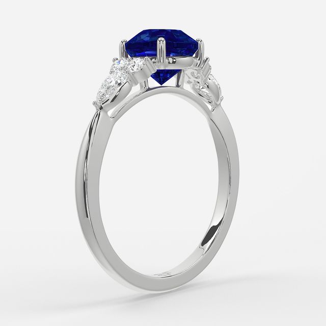 1 Carat Lab Grown Round Sapphire Cluster Engagement Ring In White Gold - Nanami
