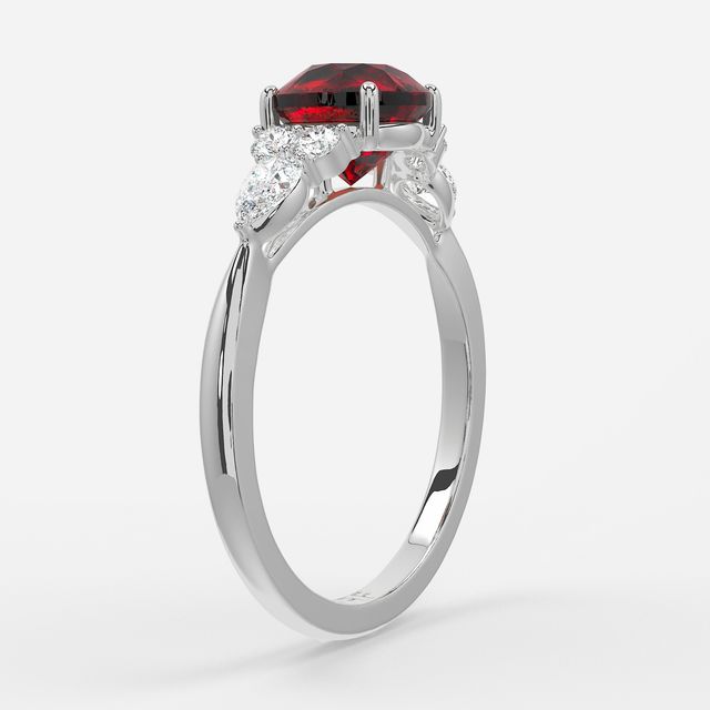 1 Carat Lab Grown Round Ruby Cluster Engagement Ring In Platinum - Nanami