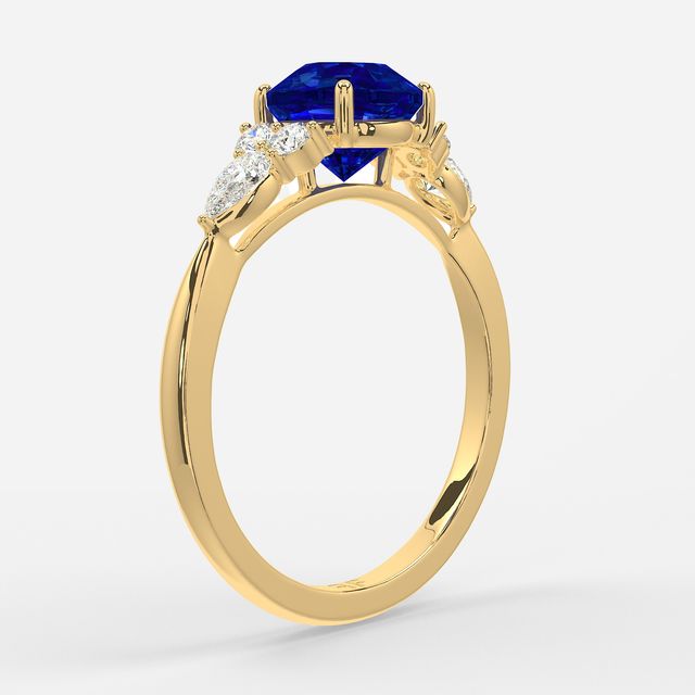 1 Carat Lab Grown Round Sapphire Cluster Engagement Ring In Yellow Gold - Nanami