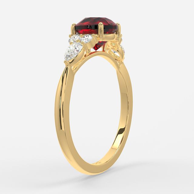 1 Carat Lab Grown Round Ruby Cluster Engagement Ring In Yellow Gold - Nanami