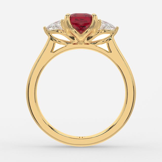 1 Carat Lab Grown Asscher Ruby Trilogy Engagement Ring In Yellow Gold - Ciara