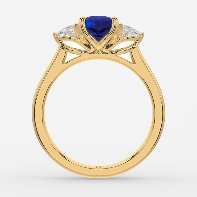 1 Carat Lab Grown Asscher Sapphire Trilogy Engagement Ring In Yellow Gold - Ciara