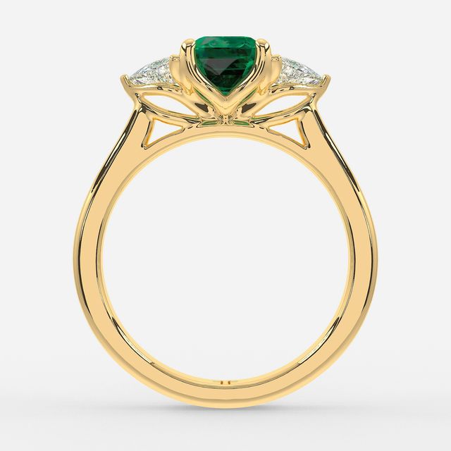 1 Carat Lab Grown Asscher Emerald Trilogy Engagement Ring In Yellow Gold - Ciara