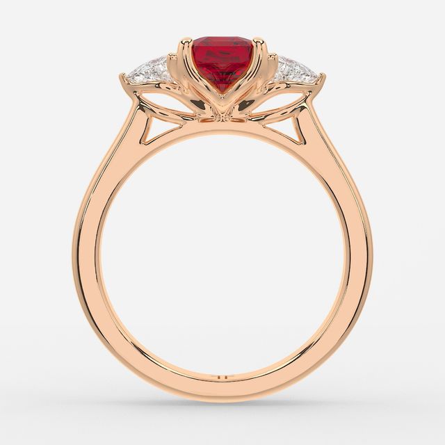 1 Carat Lab Grown Asscher Ruby Trilogy Engagement Ring In Rose Gold - Ciara