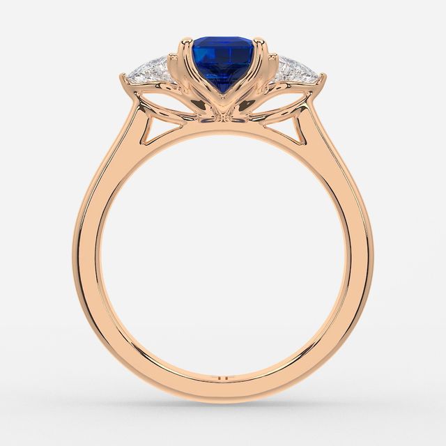 1 Carat Lab Grown Asscher Sapphire Trilogy Engagement Ring In Rose Gold - Ciara
