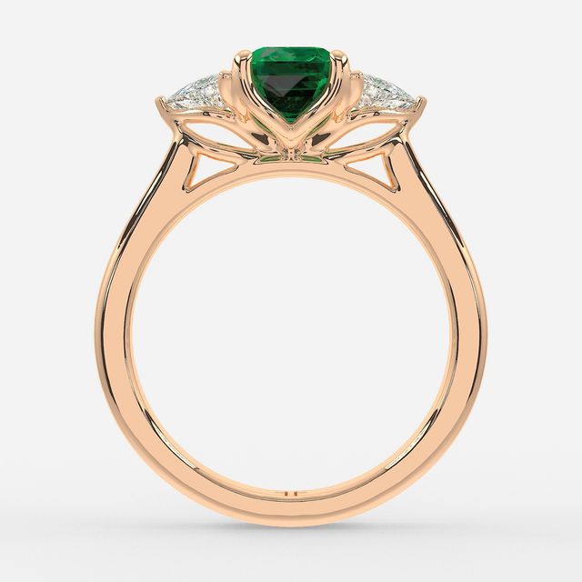 1 Carat Lab Grown Accher Emerald Trilogy Engagement Ring In Rose Gold - Ciara