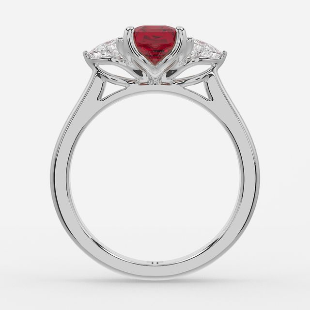 1 Carat Lab Grown Asscher Ruby Trilogy Engagement Ring In White Gold - Ciara