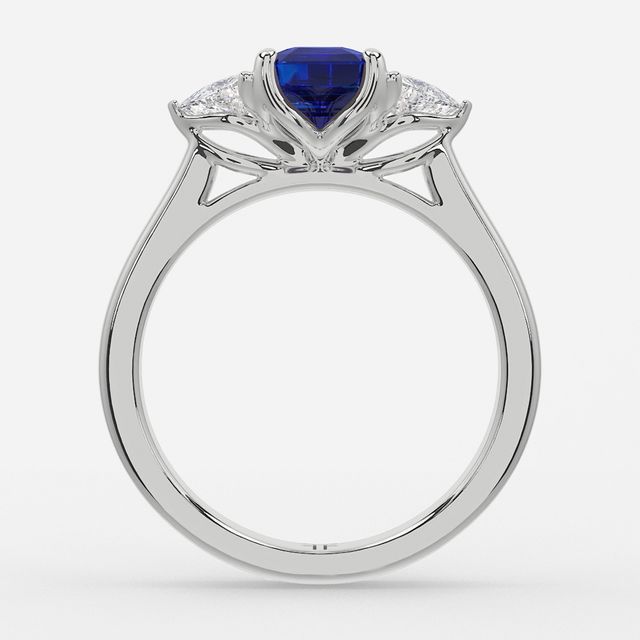 1 Carat Lab Grown Asscher Sapphire Trilogy Engagement Ring In White Gold - Ciara