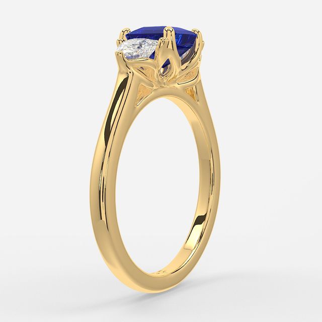 1 Carat Lab Grown Asscher Sapphire Trilogy Engagement Ring In Yellow Gold - Ciara